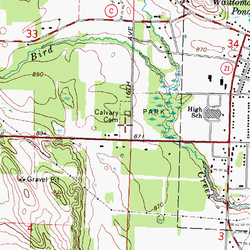 Topographic Map of Calvary Cemetery, WI
