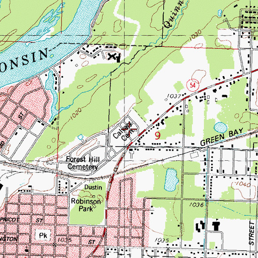 Topographic Map of Calvary Cemetery, WI
