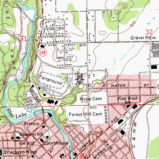 Topographic Map of Calvary Cemetery, WI