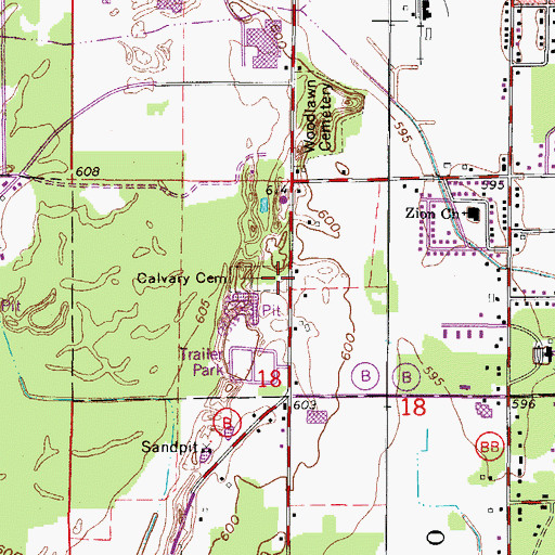 Topographic Map of Calvary Cemetery, WI