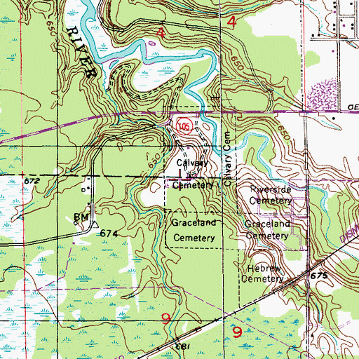 Topographic Map of Calvary Cemetery, WI