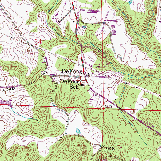 Topographic Map of DeFoor, AL