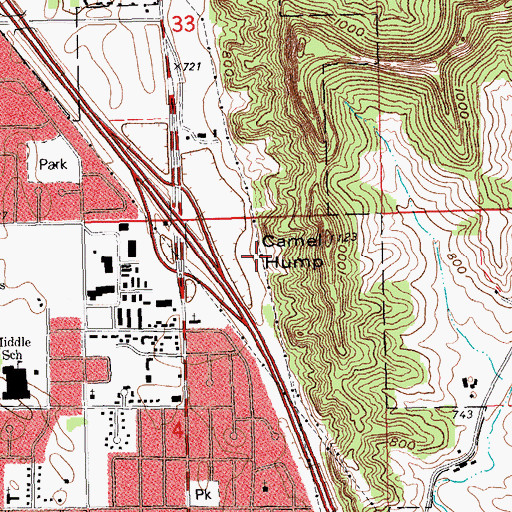 Topographic Map of Camel Hump, WI