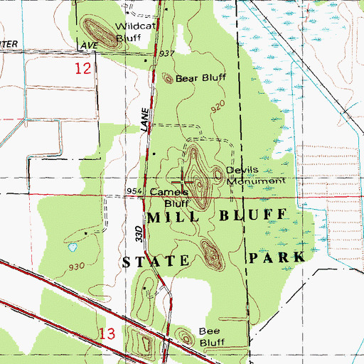 Topographic Map of Camels Bluff, WI
