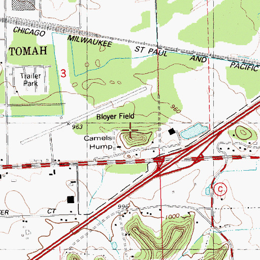 Topographic Map of Camels Hump, WI