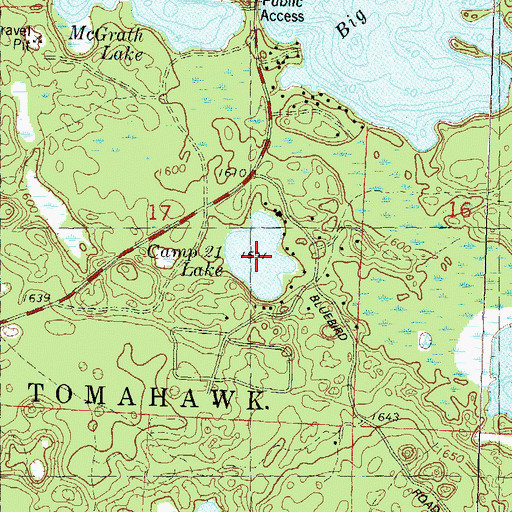 Topographic Map of Camp Twenty-one Lake, WI