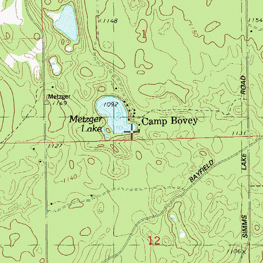 Topographic Map of Camp Bovey, WI