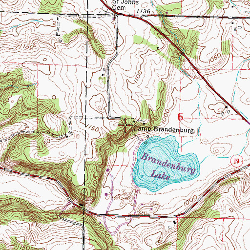 Topographic Map of Camp Brandenburg, WI