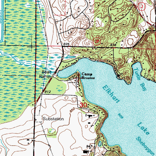 Topographic Map of Camp Brosius, WI