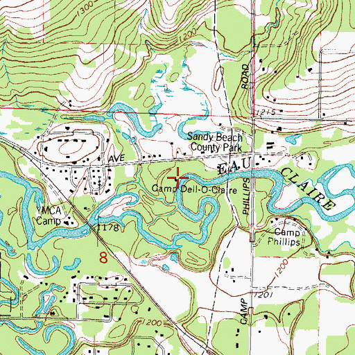 Topographic Map of Camp Dell-O-Claire, WI
