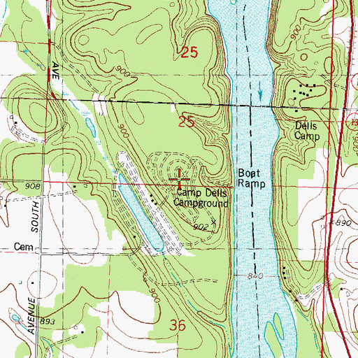 Topographic Map of Camp Dells Campground, WI