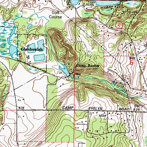 Topographic Map of Camp Evelyn, WI