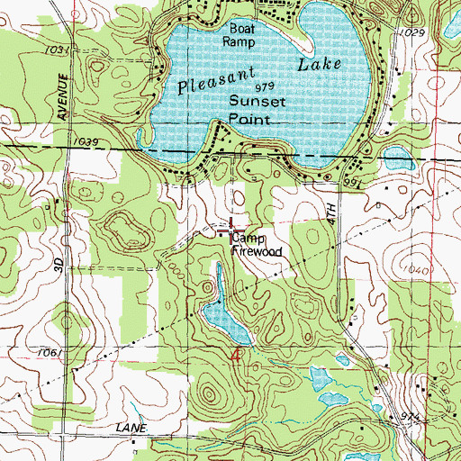 Topographic Map of Camp Firewood, WI