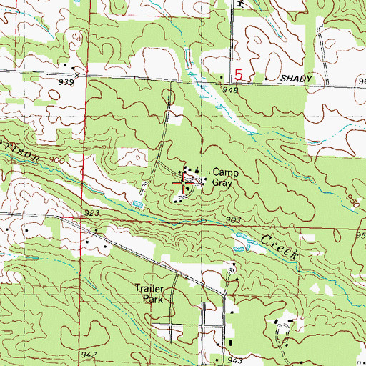 Topographic Map of Camp Gray, WI