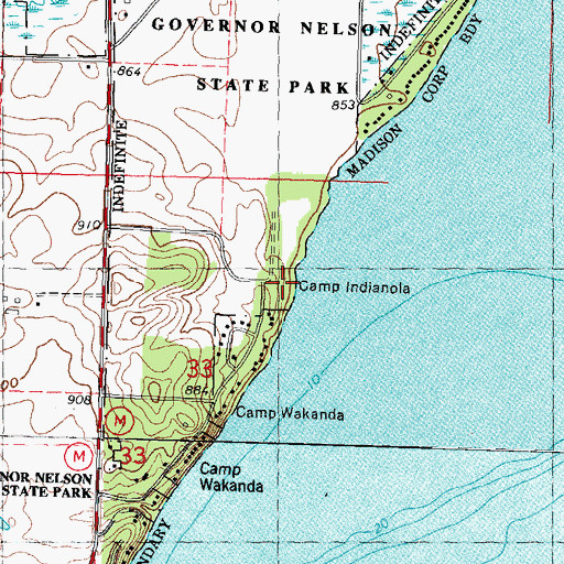 Topographic Map of Camp Indianola, WI