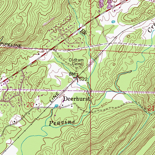 Topographic Map of Deerhurst, AL