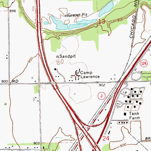 Topographic Map of Camp Lawrence, WI