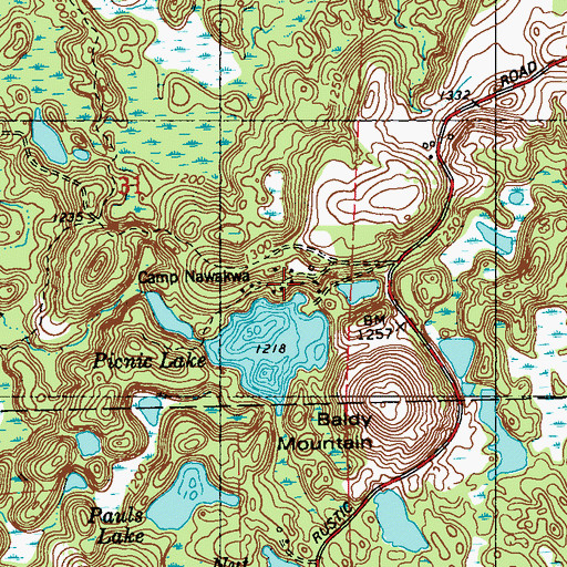 Topographic Map of Camp Nawakwa, WI