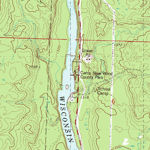 Topographic Map of Camp New Wood County Park, WI