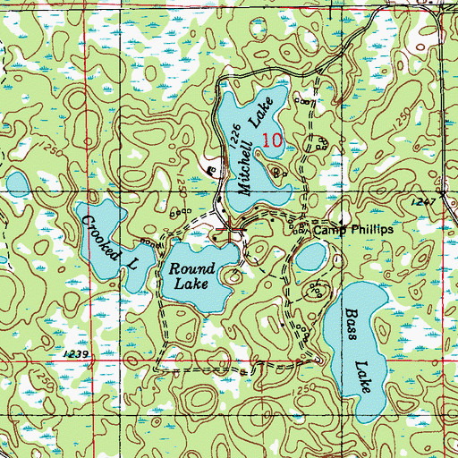 Topographic Map of Camp Phillips, WI