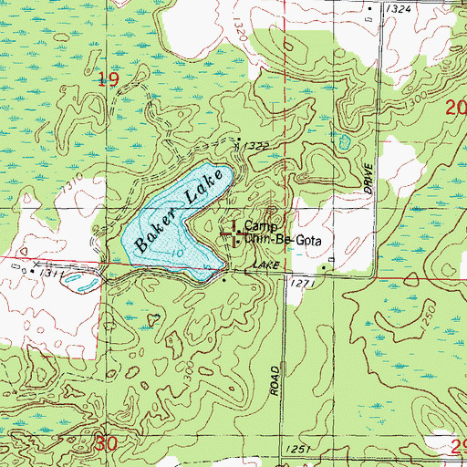 Topographic Map of Camp Chin-Be-Gota, WI