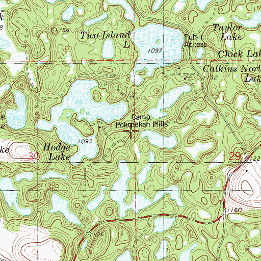 Topographic Map of Camp Pokonokah Hills, WI