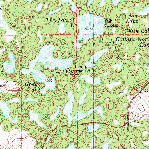 Topographic Map of Camp Pokonokah Hills, WI