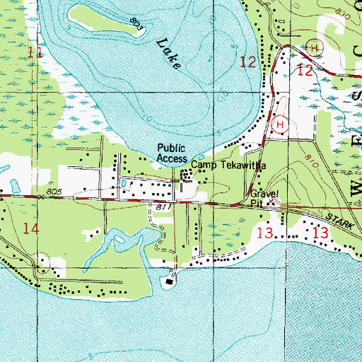Topographic Map of Camp Tekawitha, WI