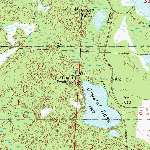 Topographic Map of Camp Tesomas, WI