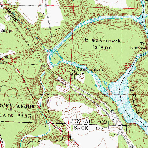 Topographic Map of Camp Upham, WI