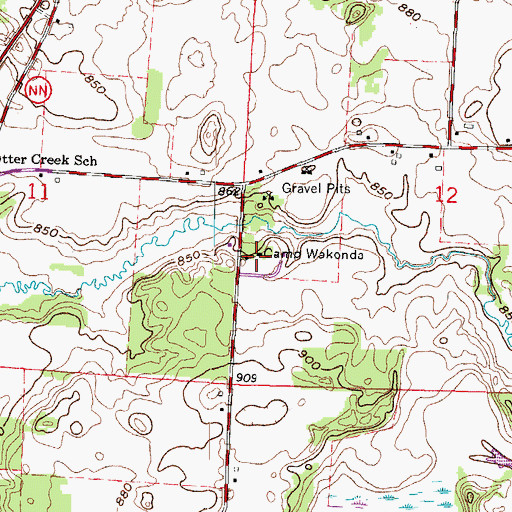 Topographic Map of Camp Wakonda, WI