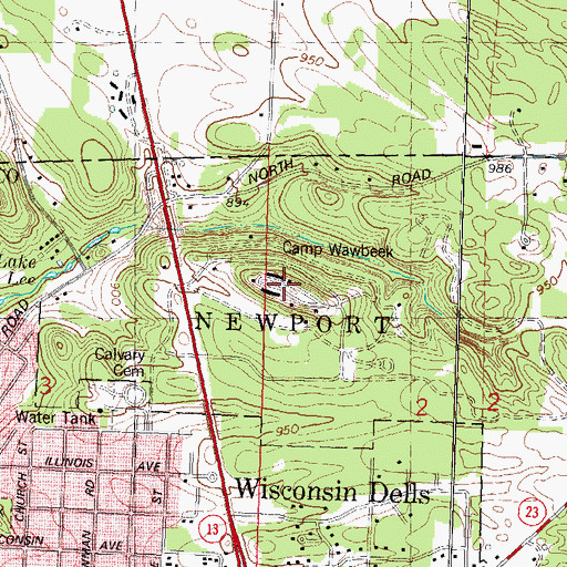 Topographic Map of Camp Wawbeek, WI