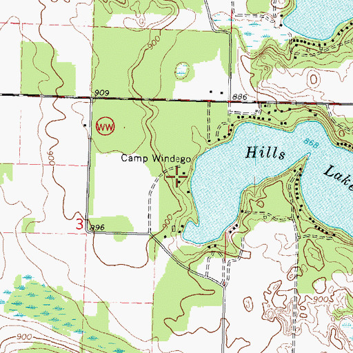 Topographic Map of Camp Windego, WI