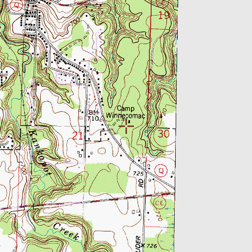 Topographic Map of Camp Winnecomac, WI