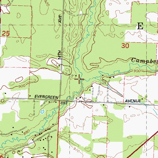 Topographic Map of Campbell Creek, WI