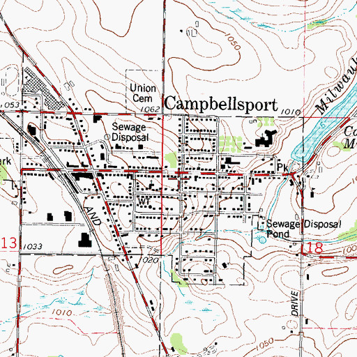 Topographic Map of Campbellsport, WI