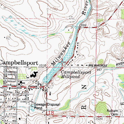 Topographic Map of Campbellsport Millpond, WI