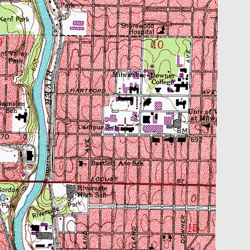 Topographic Map of Campus School, WI