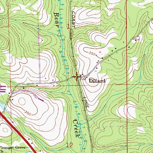 Topographic Map of Dillard, AL