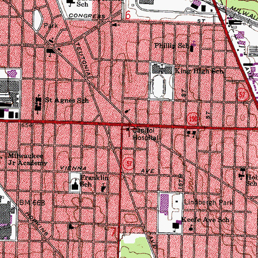 Topographic Map of Capitol Hospital, WI