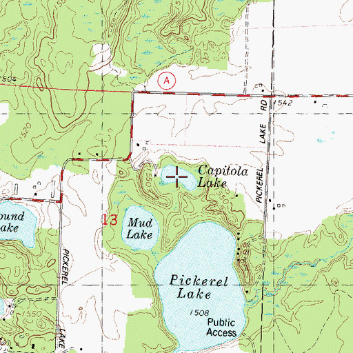 Topographic Map of Capitola Lake, WI