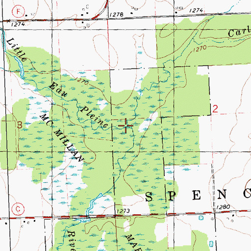 Topographic Map of Carlson Creek, WI