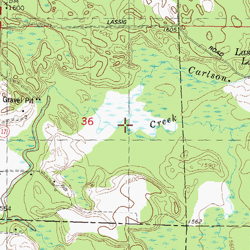 Topographic Map of Carlson Creek, WI