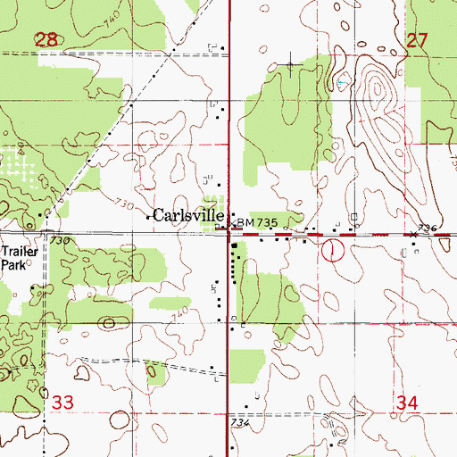 Topographic Map of Carlsville, WI