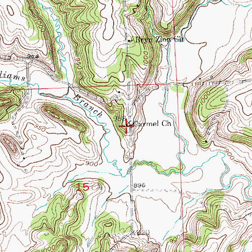 Topographic Map of Carmel Church, WI