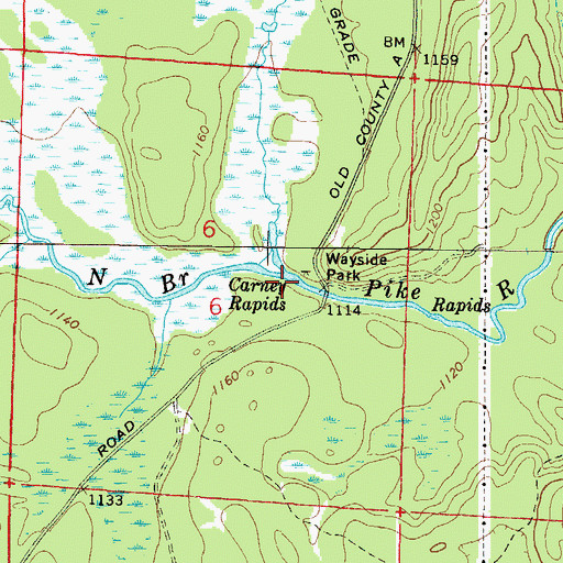 Topographic Map of Carney Rapids, WI