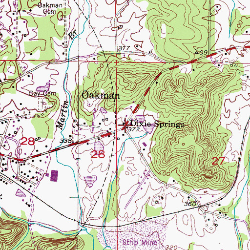 Topographic Map of Dixie Springs, AL