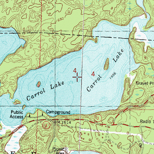 Topographic Map of Carrol Lake, WI