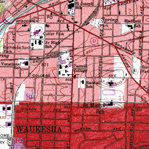 Topographic Map of Carroll University, WI