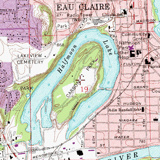 Topographic Map of Carson Park, WI